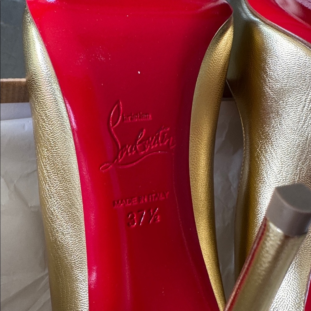 Christian Louboutin hot chick 100mm gold bouton stiletto sz 37.5 - Picture 9 of 10